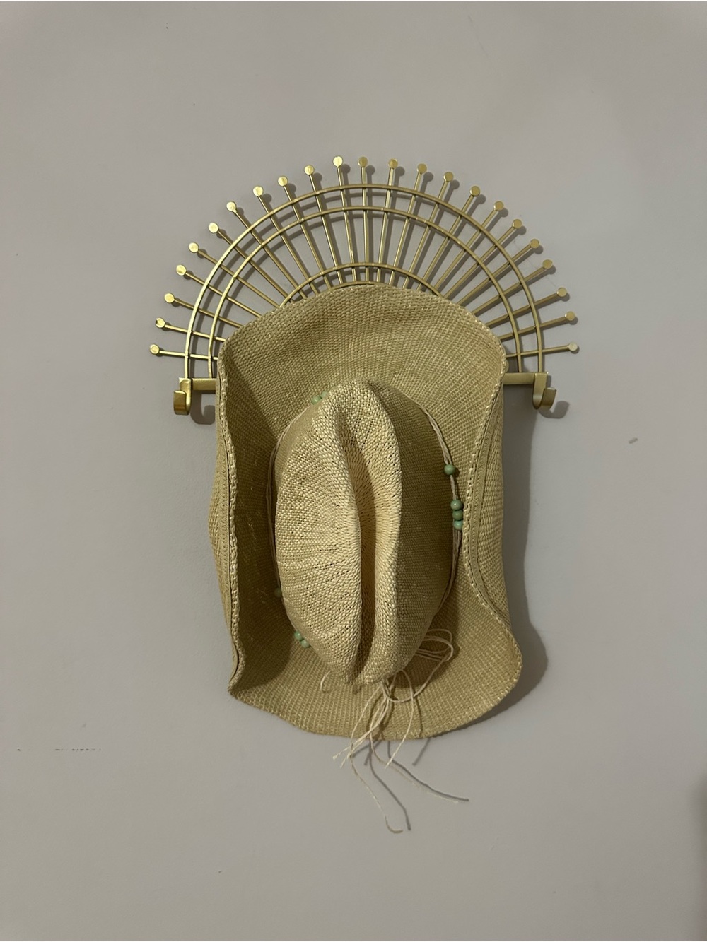 Universal Thread Natural Straw Hat with Light Green Bead Trim